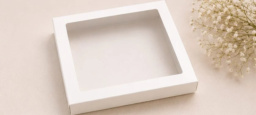 Białe pudełko z okienkiem 20 × 20 × 3 cm